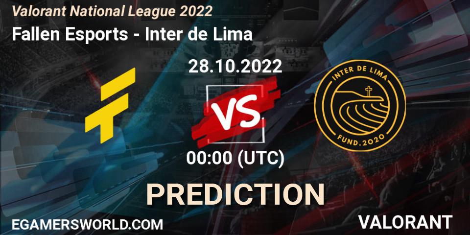 Fallen Esports - Inter de Lima: прогноз. 28.10.2022 at 00:00, VALORANT, Valorant National League 2022