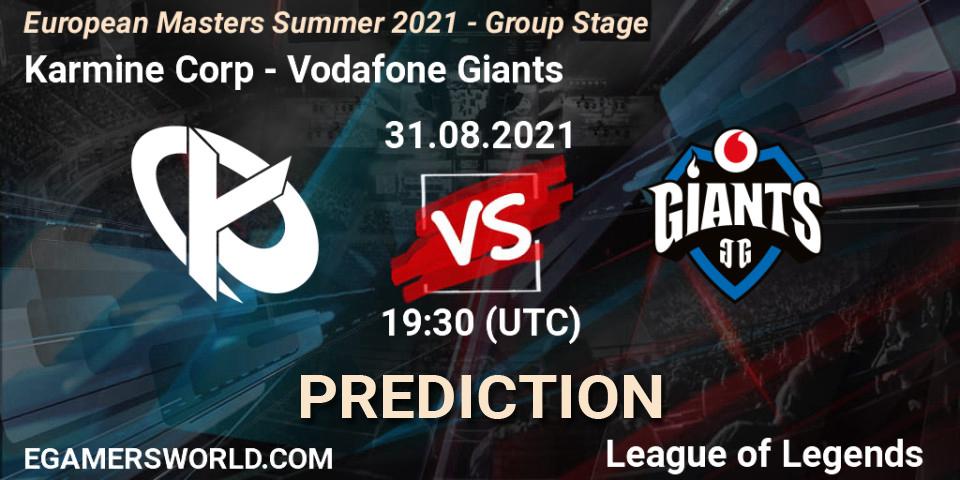 Karmine Corp - Vodafone Giants: прогноз. 31.08.2021 at 19:15, LoL, European Masters Summer 2021 - Group Stage