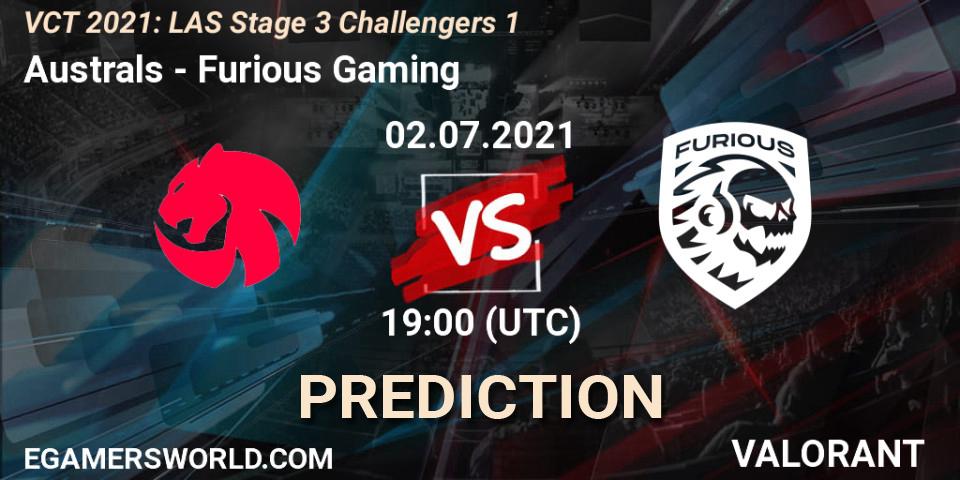 Australs - Furious Gaming: прогноз. 02.07.2021 at 19:00, VALORANT, VCT 2021: LAS Stage 3 Challengers 1