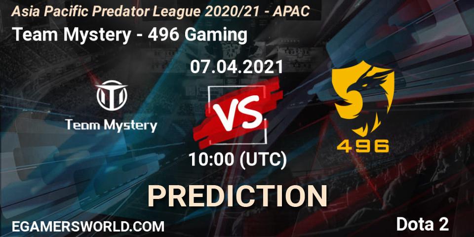 Team Mystery - 496 Gaming: прогноз. 07.04.2021 at 10:55, Dota 2, Asia Pacific Predator League 2020/21 - APAC
