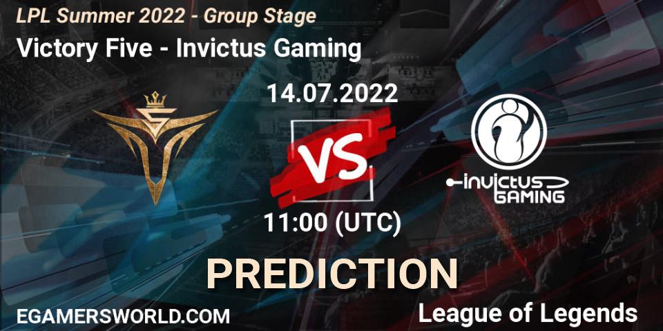 Victory Five - Invictus Gaming: прогноз. 14.07.2022 at 12:00, LoL, LPL Summer 2022 - Group Stage