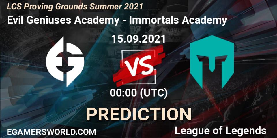 Evil Geniuses Academy - Immortals Academy: прогноз. 15.09.2021 at 00:30, LoL, LCS Proving Grounds Summer 2021