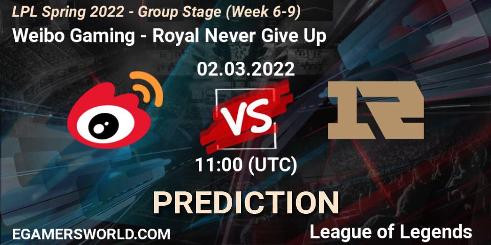 Weibo Gaming - Royal Never Give Up: прогноз. 02.03.2022 at 11:15, LoL, LPL Spring 2022 - Group Stage (Week 6-9)