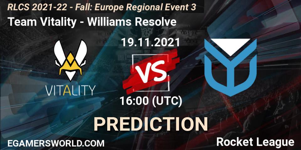 Team Vitality - Williams Resolve: прогноз. 19.11.2021 at 16:00, Rocket League, RLCS 2021-22 - Fall: Europe Regional Event 3