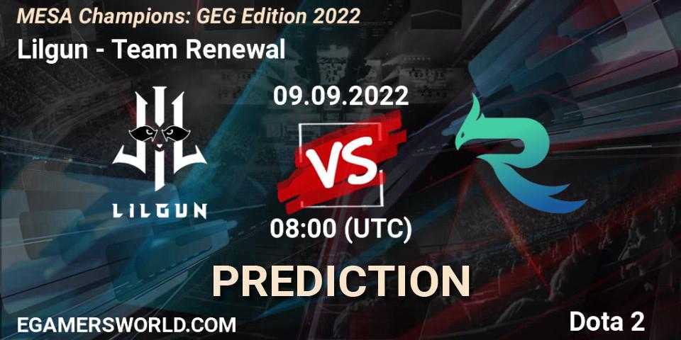 Lilgun - Team Renewal: прогноз. 09.09.2022 at 08:00, Dota 2, MESA Champions: GEG Edition 2022