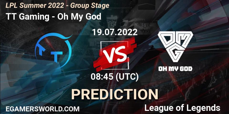TT Gaming - Oh My God: прогноз. 19.07.2022 at 09:00, LoL, LPL Summer 2022 - Group Stage