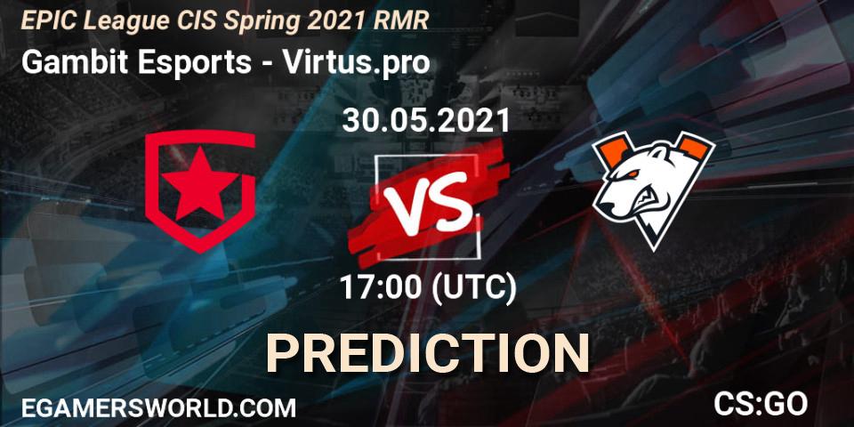 Gambit Esports - Virtus.pro: прогноз. 30.05.2021 at 17:00, Counter-Strike (CS2), EPIC League CIS Spring 2021 RMR