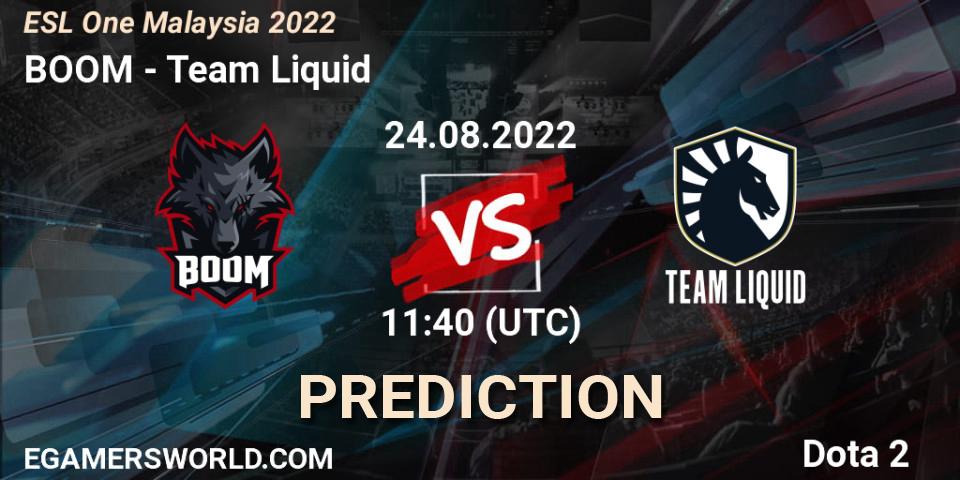 BOOM - Team Liquid: прогноз. 24.08.22, Dota 2, ESL One Malaysia 2022