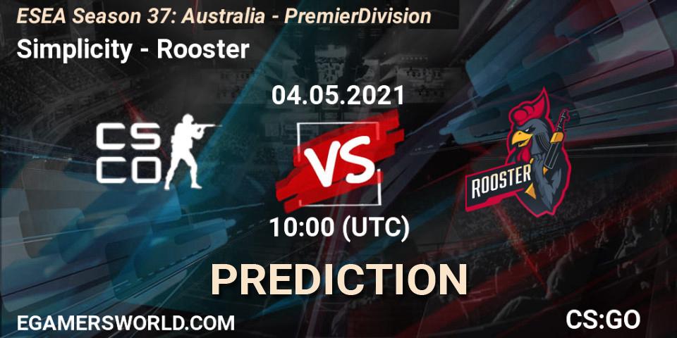 Simplicity - Rooster: прогноз. 04.05.2021 at 10:00, Counter-Strike (CS2), ESEA Season 37: Australia - Premier Division