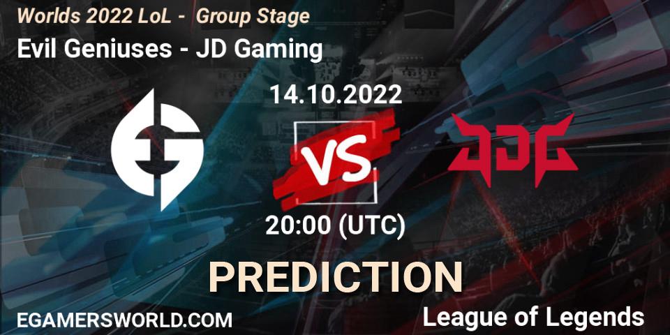 Evil Geniuses - JD Gaming: прогноз. 14.10.2022 at 20:00, LoL, Worlds 2022 LoL - Group Stage