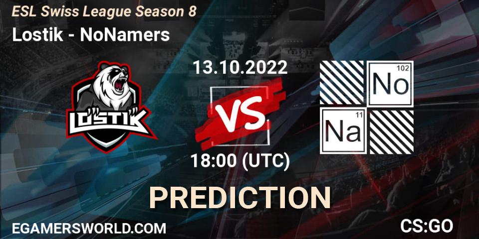 Lostik - NoNamers: прогноз. 13.10.2022 at 18:00, Counter-Strike (CS2), ESL Swiss League Season 8