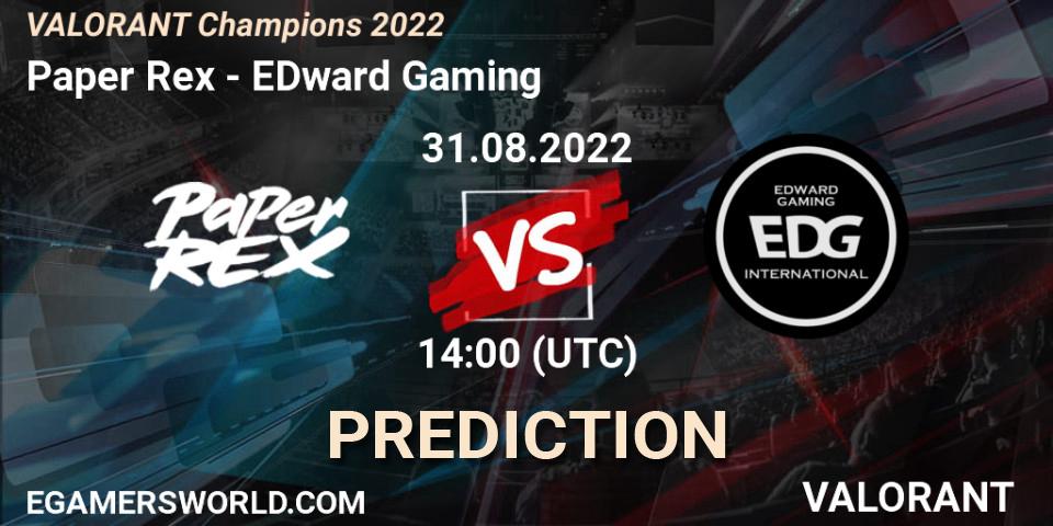 Paper Rex - EDward Gaming: прогноз. 31.08.2022 at 14:20, VALORANT, VALORANT Champions 2022