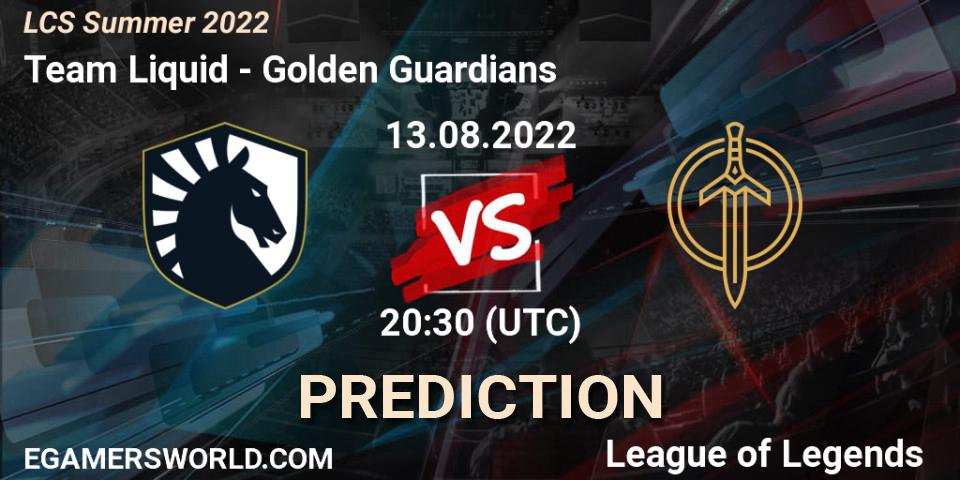 Team Liquid - Golden Guardians: прогноз. 13.08.22, LoL, LCS Summer 2022
