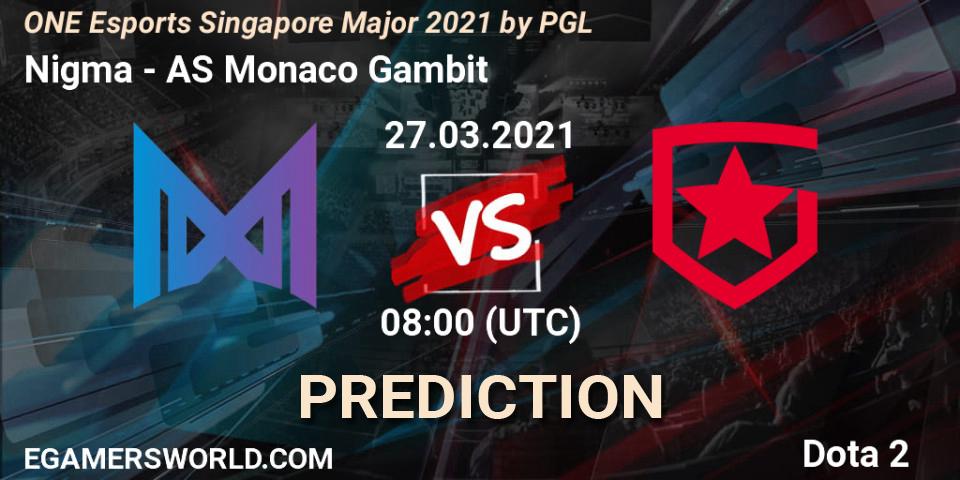 Nigma - AS Monaco Gambit: прогноз. 27.03.2021 at 09:10, Dota 2, ONE Esports Singapore Major 2021