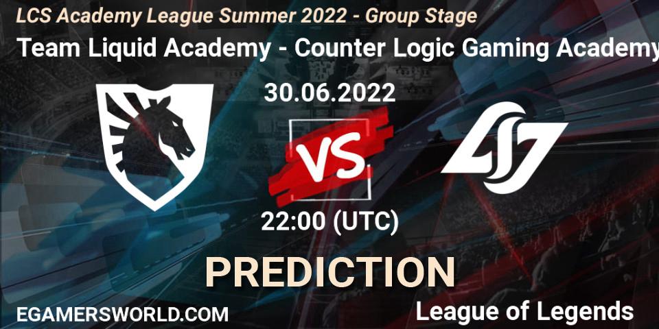Team Liquid Academy - Counter Logic Gaming Academy: прогноз. 30.06.2022 at 22:00, LoL, LCS Academy League Summer 2022 - Group Stage