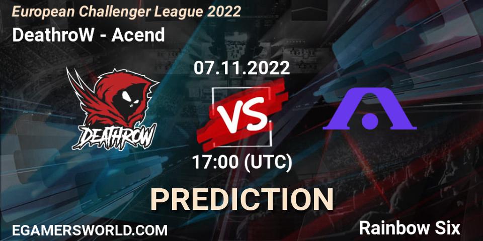 DeathroW - Acend: прогноз. 07.11.2022 at 17:00, Rainbow Six, European Challenger League 2022