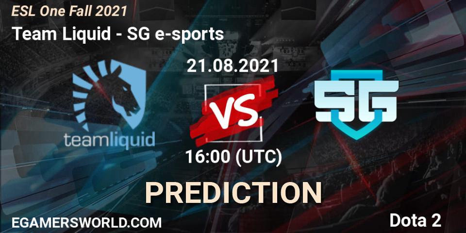 Team Liquid - SG e-sports: прогноз. 21.08.2021 at 15:55, Dota 2, ESL One Fall 2021