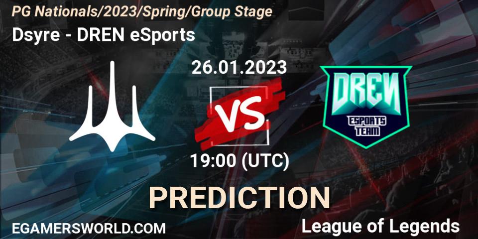 Dsyre - DREN eSports: прогноз. 26.01.2023 at 19:00, LoL, PG Nationals Spring 2023 - Group Stage