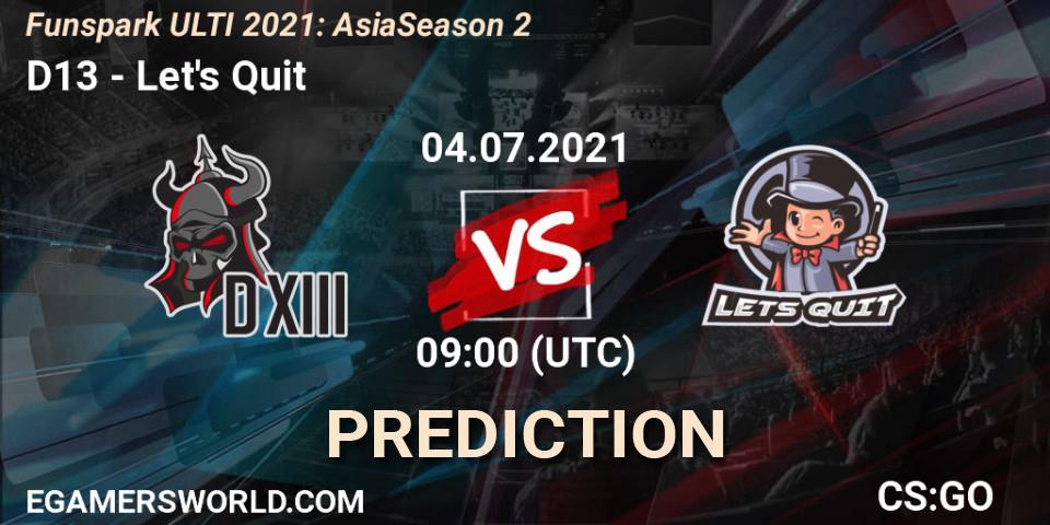 D13 - Let's Quit: прогноз. 04.07.21, CS2 (CS:GO), Funspark ULTI 2021: Asia Season 2