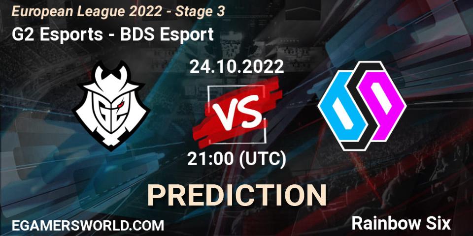 G2 Esports - BDS Esport: прогноз. 24.10.2022 at 19:45, Rainbow Six, European League 2022 - Stage 3
