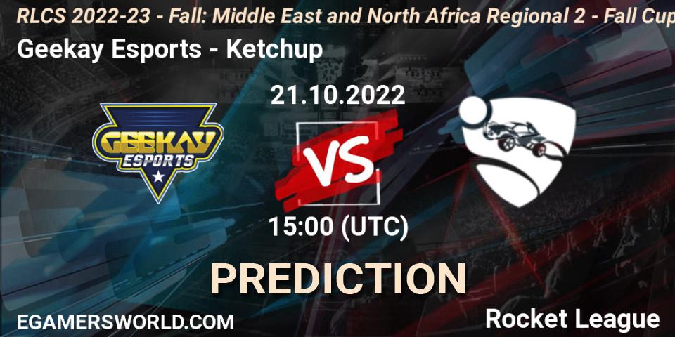 Geekay Esports - Ketchup: прогноз. 21.10.2022 at 15:00, Rocket League, RLCS 2022-23 - Fall: Middle East and North Africa Regional 2 - Fall Cup