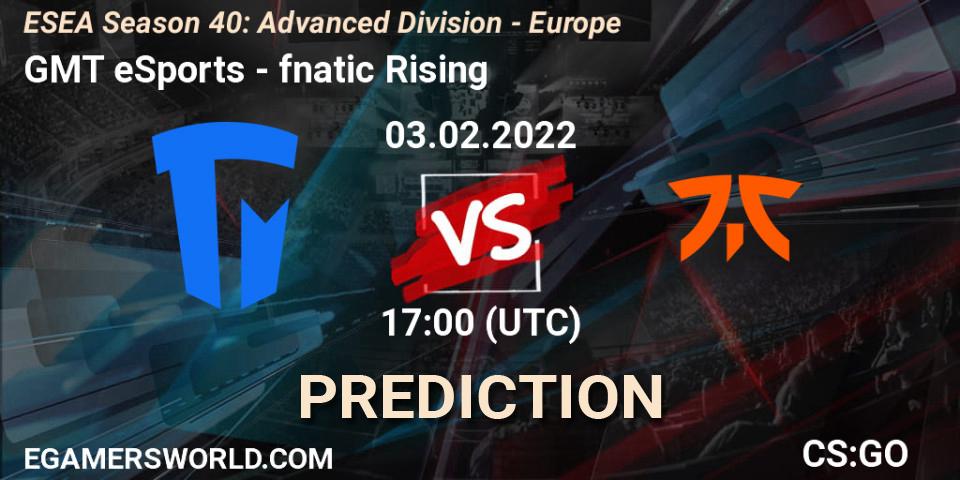 GMT eSports - fnatic Rising: прогноз. 03.02.2022 at 17:00, Counter-Strike (CS2), ESEA Season 40: Advanced Division - Europe