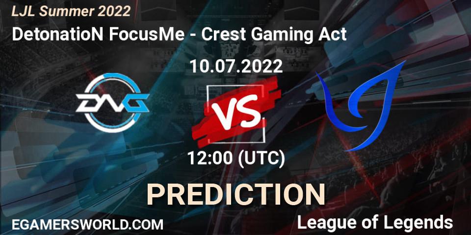 DetonatioN FocusMe - Crest Gaming Act: прогноз. 10.07.2022 at 12:00, LoL, LJL Summer 2022