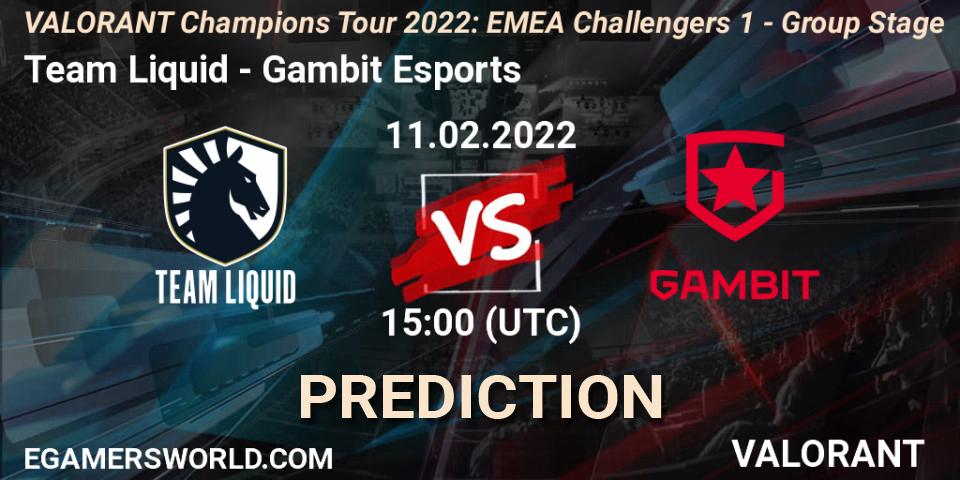 Team Liquid - Gambit Esports: прогноз. 11.02.2022 at 15:00, VALORANT, VCT 2022: EMEA Challengers 1 - Group Stage
