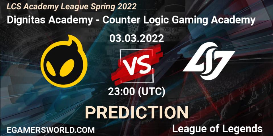 Dignitas Academy - Counter Logic Gaming Academy: прогноз. 03.03.2022 at 23:00, LoL, LCS Academy League Spring 2022