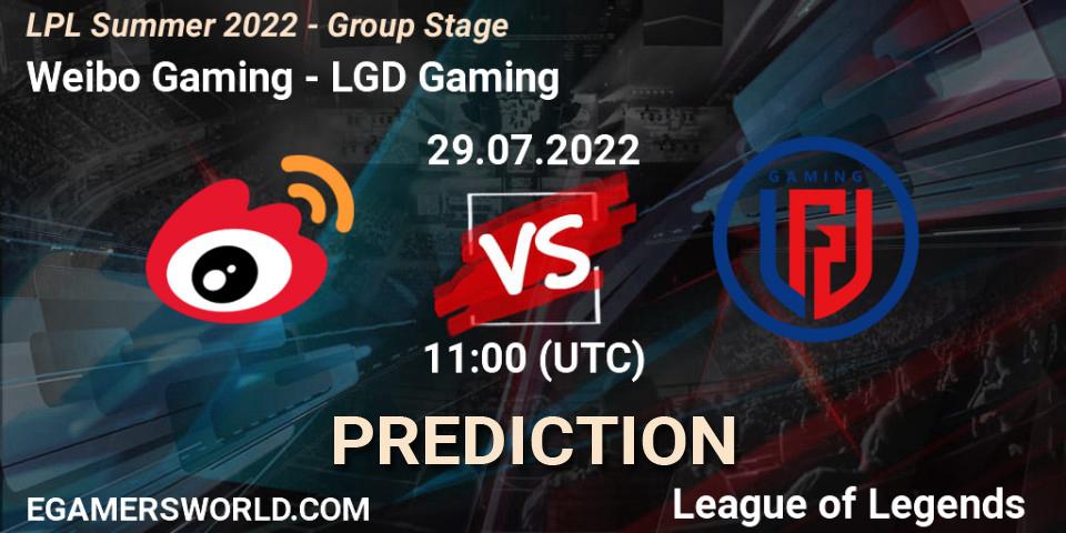 Weibo Gaming - LGD Gaming: прогноз. 29.07.2022 at 11:00, LoL, LPL Summer 2022 - Group Stage