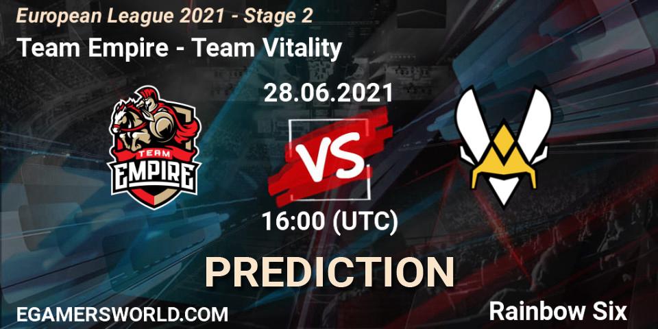 Team Empire - Team Vitality: прогноз. 28.06.2021 at 16:00, Rainbow Six, European League 2021 - Stage 2