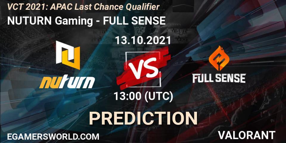 NUTURN Gaming - FULL SENSE: прогноз. 13.10.2021 at 12:00, VALORANT, VCT 2021: APAC Last Chance Qualifier