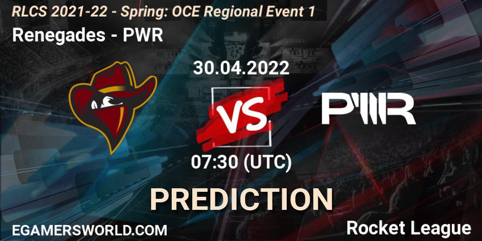 Renegades - PWR: прогноз. 30.04.2022 at 07:30, Rocket League, RLCS 2021-22 - Spring: OCE Regional Event 1
