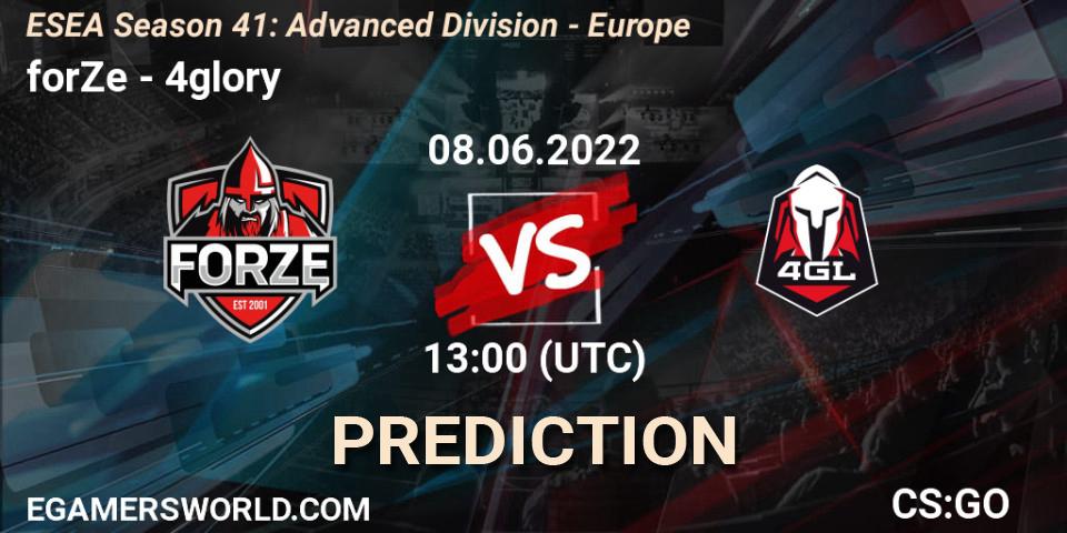 forZe - 4glory: прогноз. 08.06.2022 at 13:00, Counter-Strike (CS2), ESEA Season 41: Advanced Division - Europe