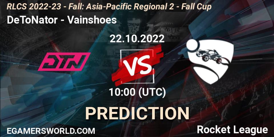 DeToNator - Vainshoes: прогноз. 22.10.2022 at 10:00, Rocket League, RLCS 2022-23 - Fall: Asia-Pacific Regional 2 - Fall Cup