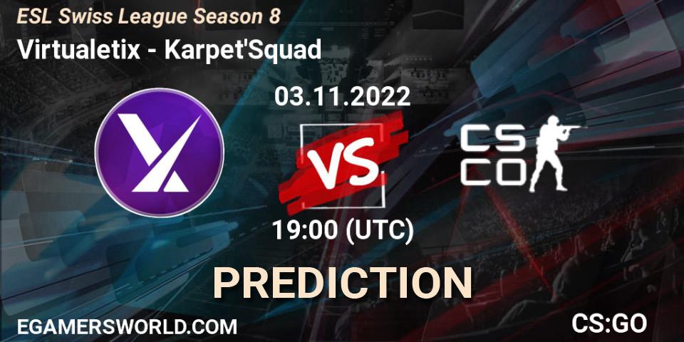 Virtualetix - Karpet'Squad: прогноз. 03.11.2022 at 19:00, Counter-Strike (CS2), ESL Swiss League Season 8