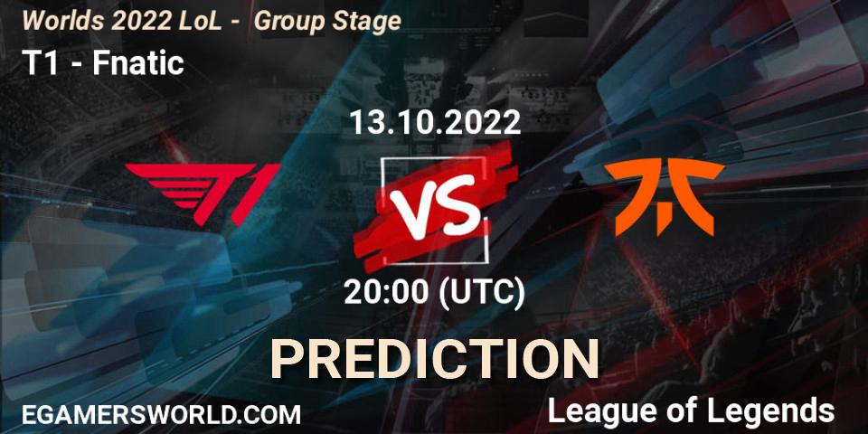 T1 - Fnatic: прогноз. 13.10.2022 at 20:00, LoL, Worlds 2022 LoL - Group Stage