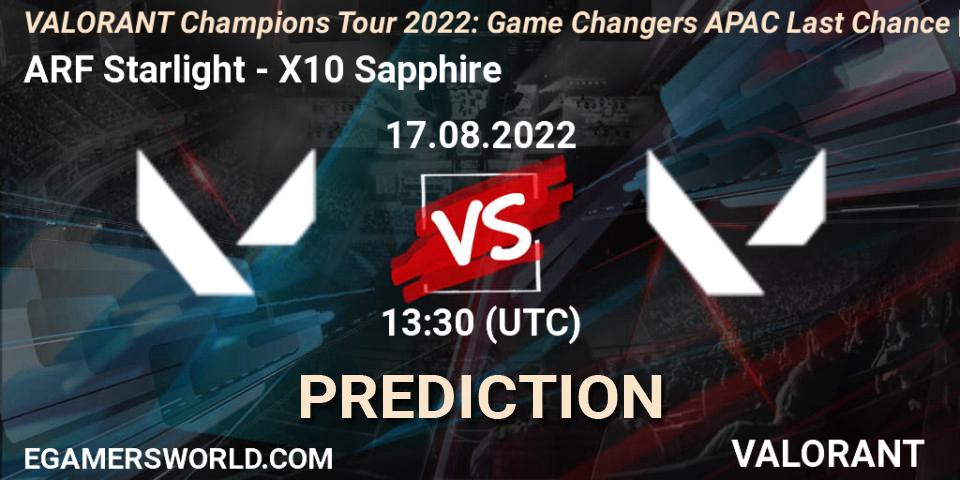 ARF Starlight - X10 Sapphire: прогноз. 17.08.2022 at 13:30, VALORANT, VCT 2022: Game Changers APAC Last Chance Qualifier