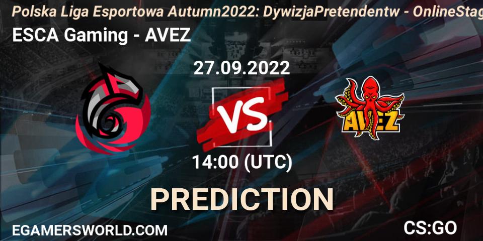 ESCA Gaming - AVEZ: прогноз. 27.09.2022 at 14:00, Counter-Strike (CS2), Polska Liga Esportowa Autumn 2022: Dywizja Pretendentów - Online Stage