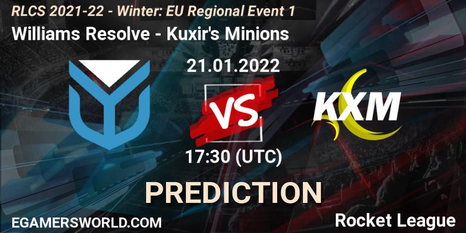 Williams Resolve - Kuxir's Minions: прогноз. 21.01.2022 at 17:30, Rocket League, RLCS 2021-22 - Winter: EU Regional Event 1