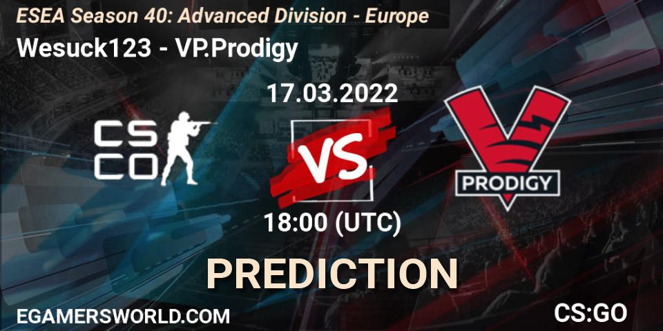 Wesuck123 - VP.Prodigy: прогноз. 17.03.2022 at 18:00, Counter-Strike (CS2), ESEA Season 40: Advanced Division - Europe