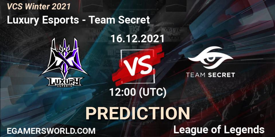 Luxury Esports - Team Secret: прогноз. 16.12.2021 at 12:00, LoL, VCS Winter 2021
