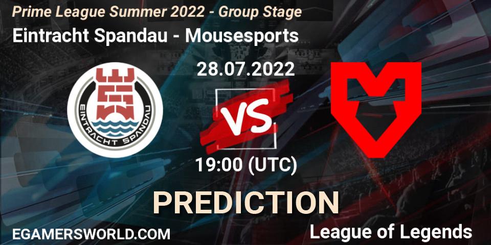 Eintracht Spandau - Mousesports: прогноз. 28.07.2022 at 19:00, LoL, Prime League Summer 2022 - Group Stage