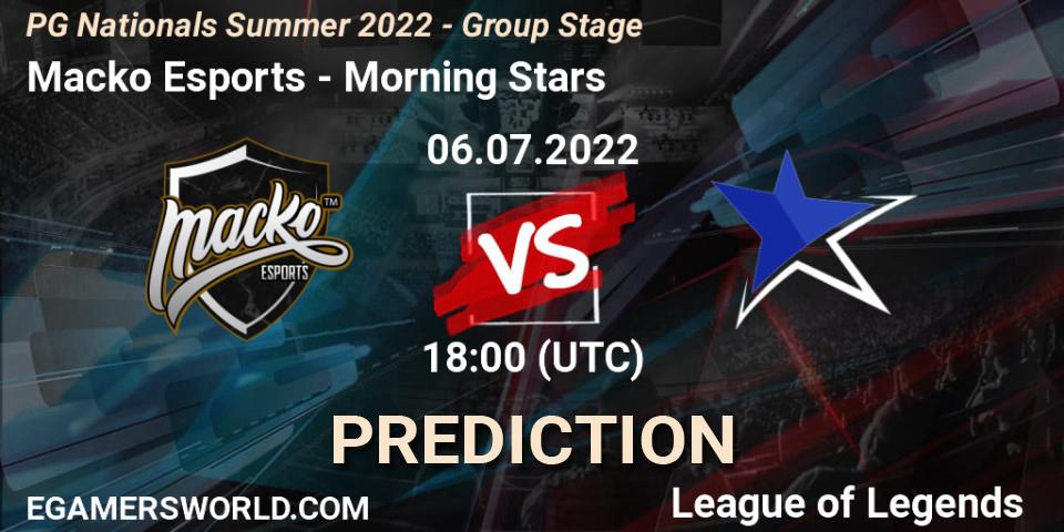 Macko Esports - Morning Stars: прогноз. 06.07.2022 at 18:00, LoL, PG Nationals Summer 2022 - Group Stage
