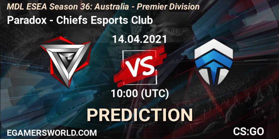 Paradox - Chiefs Esports Club: прогноз. 14.04.2021 at 10:00, Counter-Strike (CS2), MDL ESEA Season 36: Australia - Premier Division