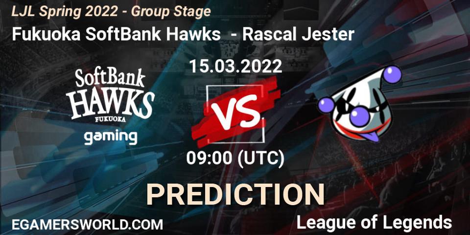Fukuoka SoftBank Hawks - Rascal Jester: прогноз. 15.03.2022 at 09:00, LoL, LJL Spring 2022 - Group Stage