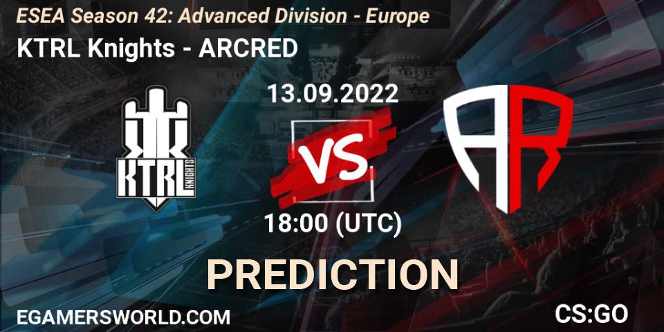 KTRL Knights - ARCRED: прогноз. 13.09.2022 at 18:00, Counter-Strike (CS2), ESEA Season 42: Advanced Division - Europe