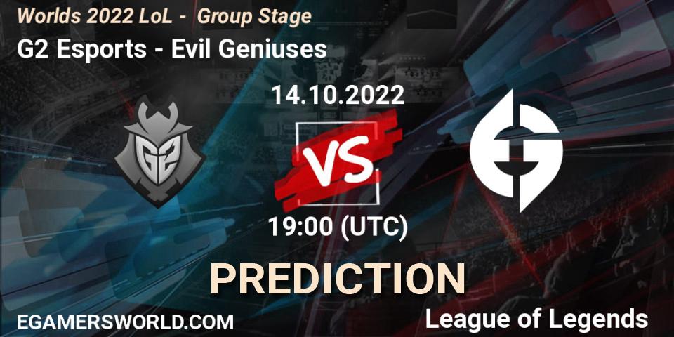 G2 Esports - Evil Geniuses: прогноз. 14.10.2022 at 19:00, LoL, Worlds 2022 LoL - Group Stage