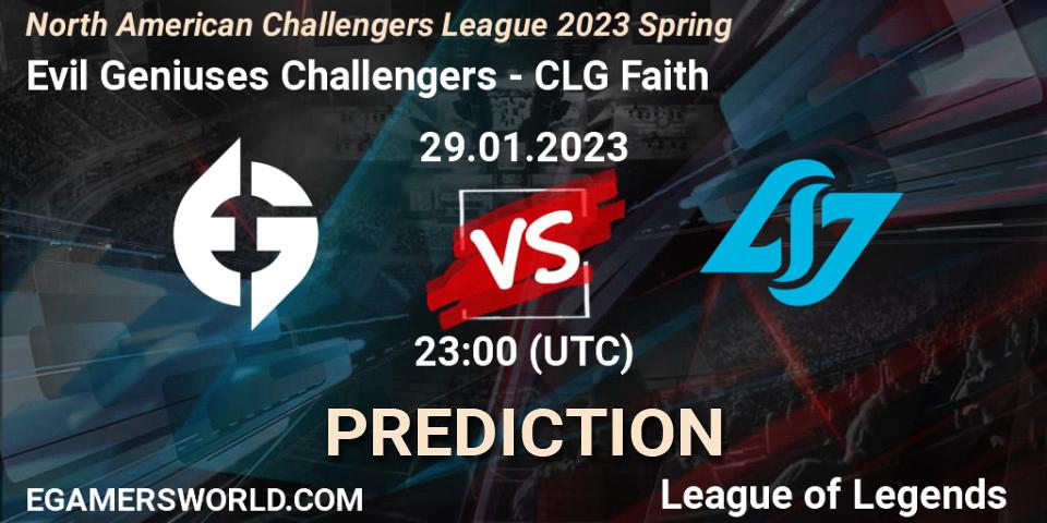 Evil Geniuses Challengers - CLG Faith: прогноз. 29.01.23, LoL, NACL 2023 Spring - Group Stage
