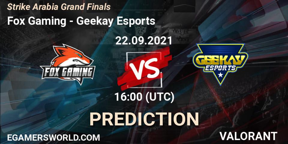 Fox Gaming - Geekay Esports: прогноз. 22.09.2021 at 10:00, VALORANT, Strike Arabia Grand Finals